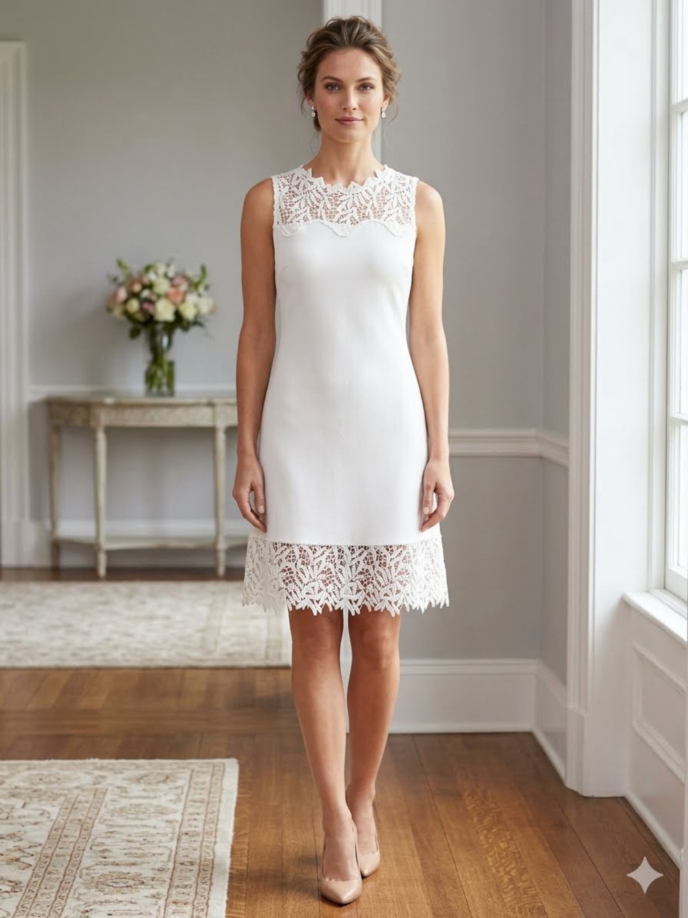 SHEIN White Lace-Trim Sleeveless Midi Sheath Dress